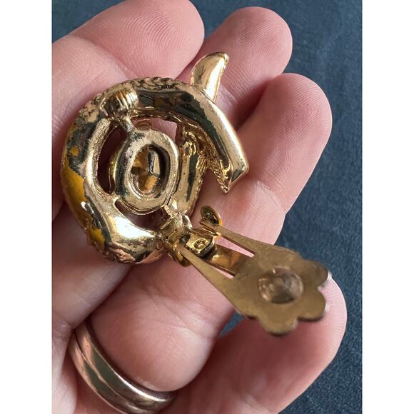 Vintage Coro Clip-On Earrings Glass Stone Gold Tone Swirl Mid Century Retro - Picture 6 of 7